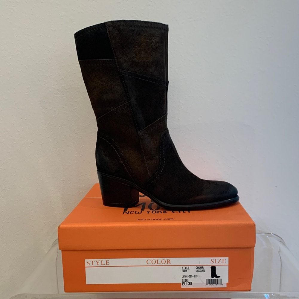 Miz Mooz Dark Chocolate Brown Leather/Suede Heeled Boots